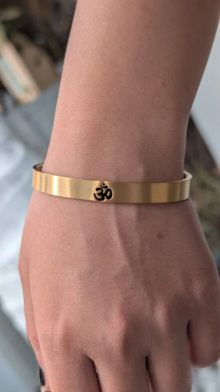 Gold Toned Om Kada – Adjustable Open Cuff Bracelet (Unisex)